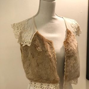 Cropped Fur & Lace Vest